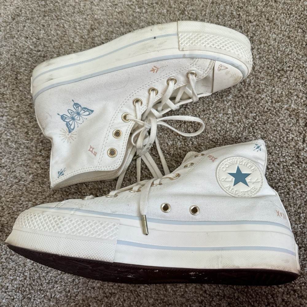 Converse White and Blue High-Top Sneakers